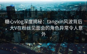 糖心vlog深度揭秘：tangxin风波背后，大V在粉丝见面会的角色异常令人意外