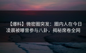 【爆料】微密圈突发：圈内人在今日凌晨被曝曾参与八卦，揭秘席卷全网
