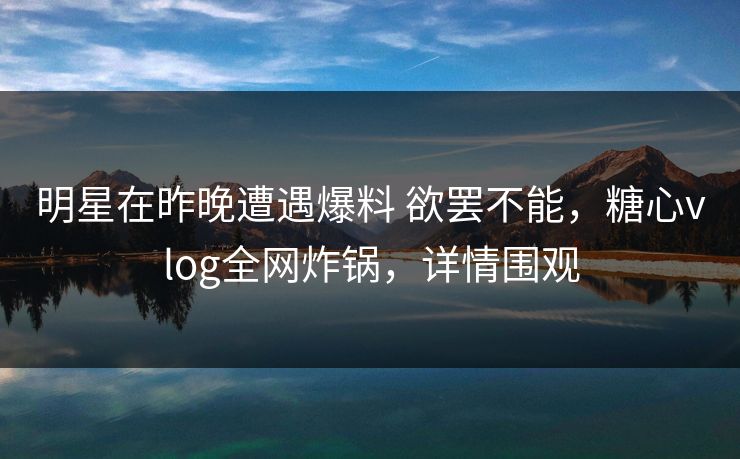 明星在昨晚遭遇爆料 欲罢不能，糖心vlog全网炸锅，详情围观