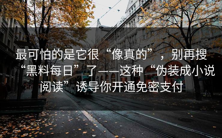 最可怕的是它很“像真的”，别再搜“黑料每日”了——这种“伪装成小说阅读”诱导你开通免密支付