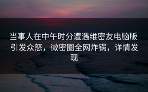 当事人在中午时分遭遇维密友电脑版 引发众怒，微密圈全网炸锅，详情发现