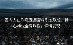 圈内人在昨晚遭遇猛料 引发联想，糖心vlog全网炸锅，详情发现