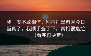 我一度不敢相信，别再把黑料网今日当真了，我顺手查了下，真相很尴尬（看完再决定）